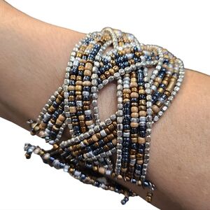 Women Bracelet Brown/Black Beads Wrist Band Fashion Wide Bracelet Jewelry